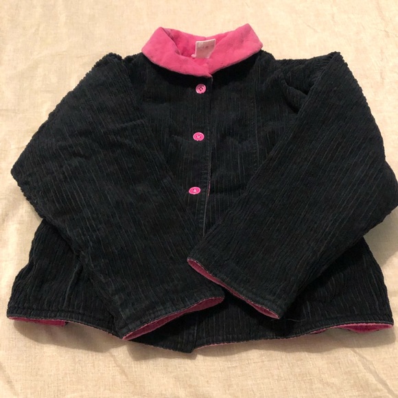 Girls Black/Pink Corduroy Botton Down Jacket with 2 Front Pockets Size 7/8 - Picture 1 of 12